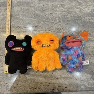 3 Fuggler Lot Funny Ugly Monsters Plush Stuffed Orange Black Tye Die Blue 2024‎